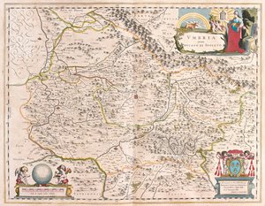 Úmbria, Itália, em "Theatrum Orbis Terrarum, sive Atlas Novus" de Willem Blaeu, Amesterdão de Willem Blaeu