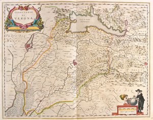 Verona, Itália, em "Theatrum Orbis Terrarum, sive Atlas Novus" de Willem Blaeu, Amesterdão de Willem Blaeu