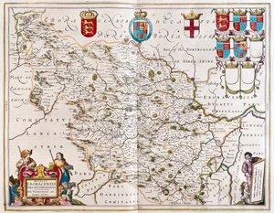West riding of Yorkshire, em "Theatrum Orbis Terrarum, sive Atlas Novus" de Willem Blaeu, Amesterdão de Willem Blaeu