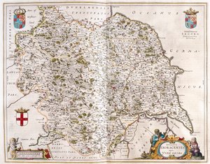 Yorkshire, em "Theatrum Orbis Terrarum, sive Atlas Novus" de Willem Blaeu, Amesterdão de Willem Blaeu