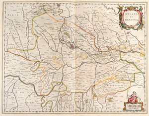 cidade de Mantova, Itália, no "Theatrum Orbis Terrarum, sive Atlas Novus" de Willem Blaeu, Amesterdão de Willem Blaeu