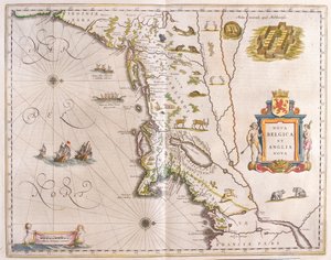 extremo nordeste da costa dos Estados, em "Theatrum Orbis Terrarum, sive Atlas Novus" de Willem Blaeu, Amesterdão de Willem Blaeu