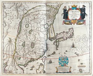 primeiro dos mapas da China de Blaeu, em "Theatrum Orbis Terrarum, sive Atlas Novus" de Willem Blaeu, Amesterdão de Willem Blaeu