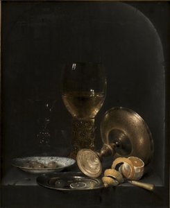 Ainda vida. Peça de café da manhã em um nicho de pedra de Willem Claesz. Heda