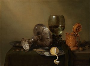 Natureza morta com um Tanque de Cerveja dourada de Willem Claesz. Heda