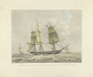 Veleiro, veleiro e barco piloto na água
Corveta de guerra americana na costa holandesa com o barco piloto à espera (título sobre o objecto)
