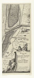 Sítio de Schenckenschans (página da direita), 1635
Belegeringe van Schencken-Schans, Met alle de nieuwe Forten endeen Approchen / le Siege du Fort de schinc, Avecq toutes les Nouvelles Fortifications et Approches (título sobre o objecto)