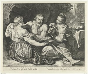 Muito bêbado alimentado pelas suas filhas de Willem Isaacsz. van Swanenburg
