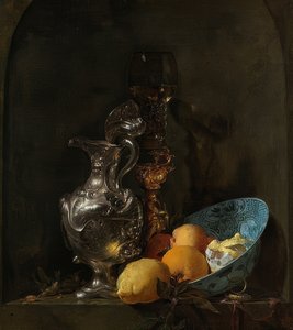 Natureza morta com jarro de prata e tigela de porcelana. 1655-60