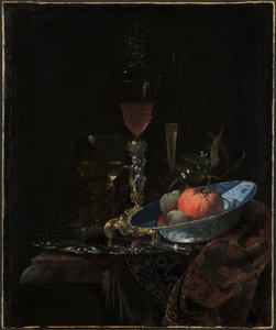 Copo de vinho e uma tigela de frutas de Willem Kalf