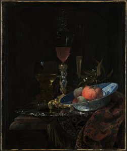 Copo de vinho e uma taça de fruta de Willem Kalf