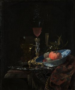 Copo de vinho e uma tigela de frutas, 1663 de Willem Kalf
