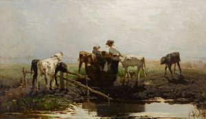 Holandês: Bezerros numa manjedoura Bezerros numa manjedoura de Willem Maris
