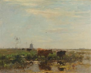 Prado com vacas à beira da água
Prado com vacas ao lado da água