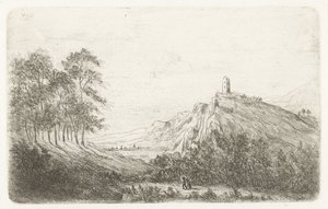Paisagem montanhosa com castelo no topo da montanha