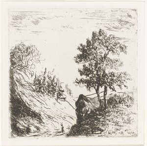 Paisagem montanhosa com duas árvores na rocha de Willem Matthias Jan van Dielen