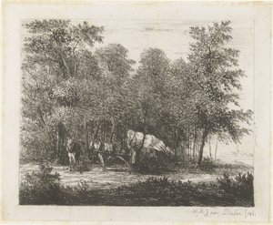 Paisagem com um homem com um carrinho totalmente carregado e um cavalo aproveitado de Willem Matthias Jan van Dielen