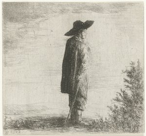 Homem com chapéu e cana na paisagem