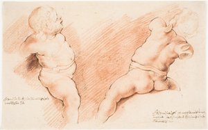 Centauro subjugado por Cupido. Grupo de esculturas antigas. Dois estudos de Cupido, um visto da direita, o outro de trás