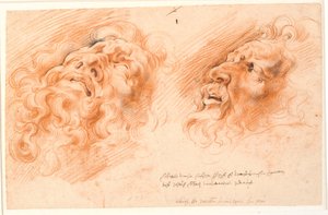 Laocoonte. Dois estudos do rosto de Laocoonte, um de frente para baixo e o outro de perfil para a esquerda.