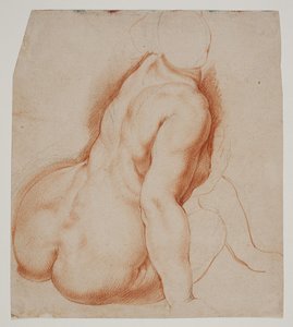 Ninfas e sátiros colhendo frutas. Ninfa sentada no meio primeiro plano de Willem Panneels