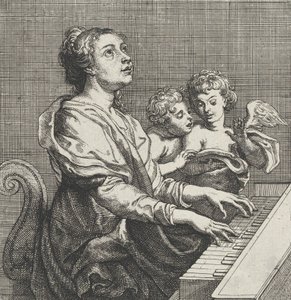 Santa Cecília tocando o órgão com dois putti à direita, ca. 1631.
