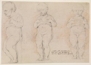 Menino pequeno. Três estudos após uma escultura antiga; vista lateral esquerda, vista frontal meio virada para a esquerda e vista frontal de Willem Panneels