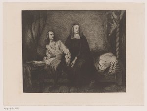 Os irmãos de Witt sentados em uma cama no portão da prisão de Willem Philip van der Veken (attributed to)