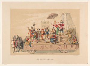 Sexto grupo de máscaras de Utrecht em 1856 Feliz Natal (título no objeto) Nossa pátria em meados do século XVII, proposta por H.H. estudantes, membros da Mutua Fides, em comemoração ao 220º aniversário da Utrechtsche Hoogeschool, 25º.