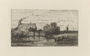 Vista de uma fazenda na água de Willem Roelofs (I)
