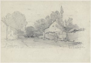 Vista de uma rua com um carrinho em Barbizon de Willem Roelofs (I)