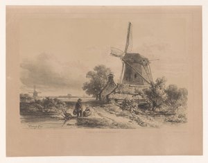 Moinho numa paisagem com duas figuras de Willem Roelofs (I)