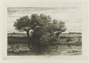 Pescador junto aos salgueiros de sondagem de Willem Roelofs (I)