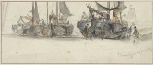 Barcos de pesca na praia de Scheveningen de Willem Roelofs (I)