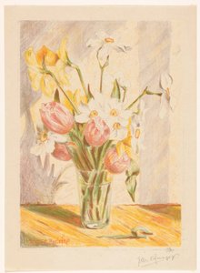 Tulipas e narcisos em um vaso