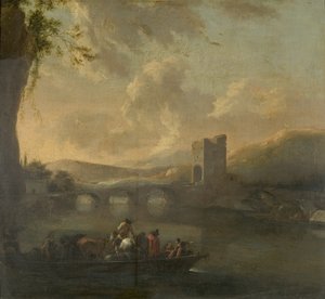 A Ferry Boat Crossing a River, c.1640 (óleo sobre tela colocado no painel)