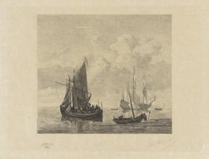 Navios à vela em mares calmos de Willem Steelink (II) (signed by artist)