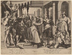 O julgamento de Salomão de Willem Swanenburgh after Joachim Anthonisz Wtewael