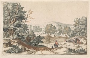 Paisagem arborizada com uma estrada de Willem Swidde