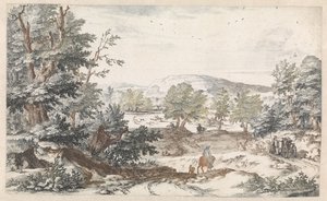 Paisagem arborizada com uma estrada de Willem Swidde