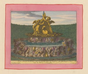Brunnen mit zwei Putti, die mit einem Greif spielen