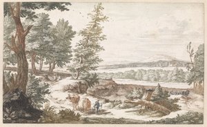 Paisagem com burros em uma estrada de Willem Swidde