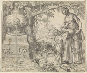 Hagar dá uma bebida a Ismael
História de Hagar e Ishmael (título da série) de Willem Thibaut