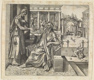 Sara pede a Abraão que envie Hagar e Ismael embora
História de Hagar e Ishmael (título da série) de Willem Thibaut