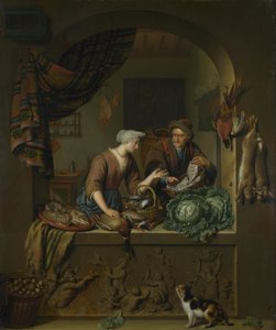 Uma mulher e um peixe-pedlar em uma cozinha, 1713