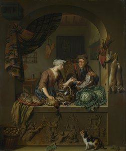 Mulher e peixeiro na cozinha. 1713 de Willem Van Mieris