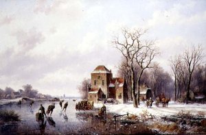 Cena de Inverno com um cavalo e uma carroça numa pista (óleo sobre tela) de Willem Vester