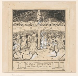 Sobe um poste enquanto os ratos olham de Ludwig Willem Reymert Wenckebach