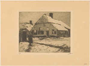 Casas cobertas de neve numa estrada em Ede de Willem Witsen (signed by artist)