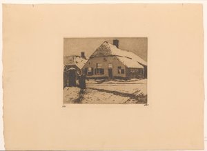 Casas cobertas de neve numa estrada em Ede de Willem Witsen (signed by artist)